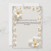 ゴールドの白いドレスを着た花嫁が、結婚前のお祝いのシャワーを浴びる 招待状 (裏面)