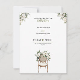 ゴールドの白いバラ おしゃれな結婚式の招待状 招待状