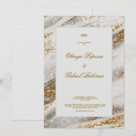 ゴールドの筆致が入った白い結婚式の招待状 招待状