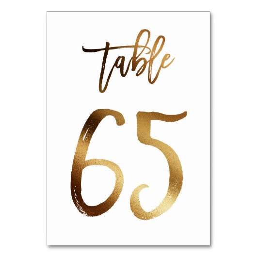 ゴールドの箔押しがおしゃれなウェディングテーブルナンバー | テーブル65 テーブルナンバー (正面)