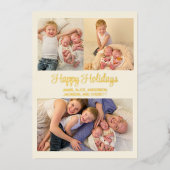 ゴールドの箔押しでおしゃれな写真ハガキ 幸せなホリデーシーズン 家族の写真 箔シーズンカード (正面)