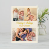 ゴールドの箔押しでおしゃれな写真ハガキ 幸せなホリデーシーズン 家族の写真 箔シーズンカード (立ち正面)