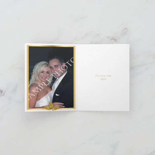 ゴールドの箔押しの葉が現代の結婚式の感謝を表す サンキューカード (内部)