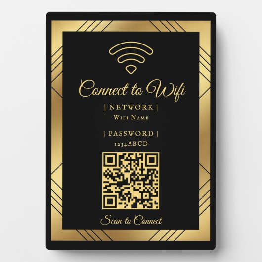 ゴールドの箔押しアールデコ調Wi-Fi フォトプラーク (正面)