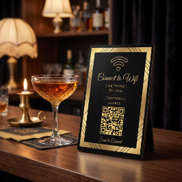 ゴールドの箔押しアールデコ調Wi-Fi フォトプラーク