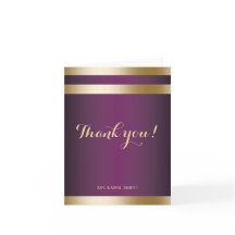 ゴールドの箔押しストライプがエレガントなパープルの結婚式のお礼