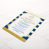 ゴールドの箔押しストライプが入ったバル・ミツヴァの招待状(星2) 箔招待状 (回転した状態)