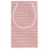 ゴールドの箔押しストライプとピンクのギフトバッグ スモールペーパーバッグ (裏面)