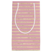 ゴールドの箔押しストライプとピンクのギフトバッグ スモールペーパーバッグ (正面)