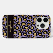 ゴールドの箔押しパープルのヒョウ柄モノグラム Case-Mate iPhoneケース (裏面 (横))