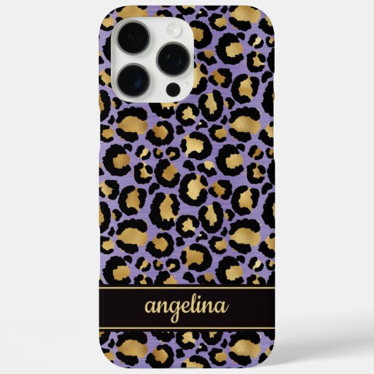 ゴールドの箔押しパープルのヒョウ柄モノグラム Case-Mate iPhoneケース (裏面)