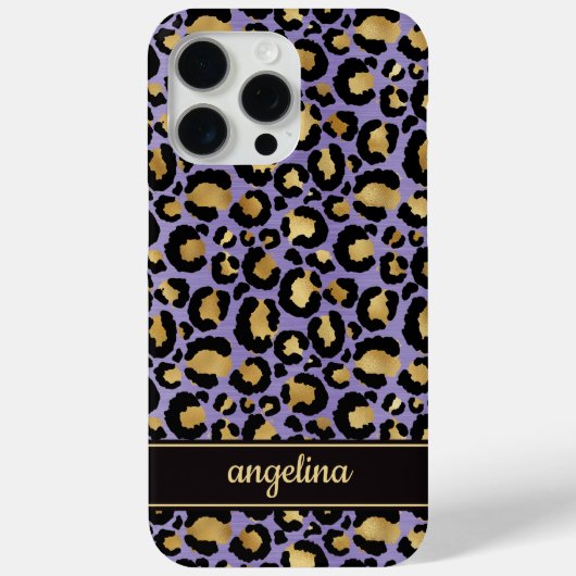 ゴールドの箔押しパープルのヒョウ柄モノグラム Case-Mate iPhoneケース (裏面)