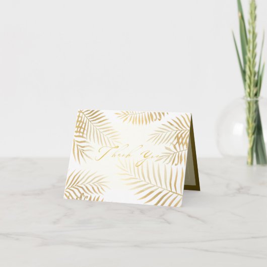 ゴールドの箔押しパームリーフトロピカルウェディング サンキューカード (正面)