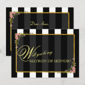 ゴールドの箔押し 花柄のマトロン・オブ・オナーにおなりください！ 招待状 (正面/裏面)