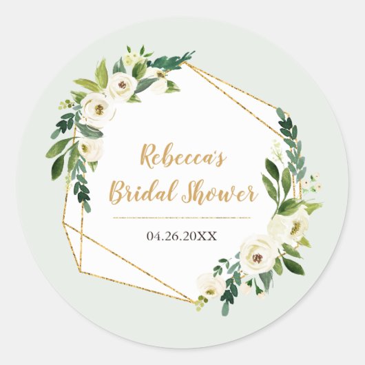 ゴールドの箔調の幾何学フレームと花のParty ラウンドシール (正面)