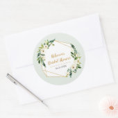 ゴールドの箔調の幾何学的なフレームと花のデザインのパーティー ラウンドシール (封筒)