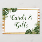 ゴールドの箔＆グリーンパームリーフビーチウェディングサイン 招待状 (正面)