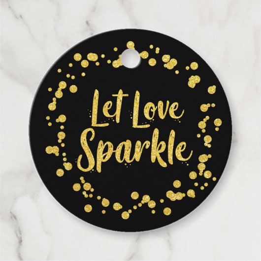 ゴールドの紙吹雪の結婚式で輝く黒を愛しなさい フェイバータグ (正面)