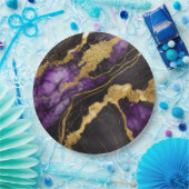 ゴールドの紫黒大理石模様 ペーパープレート (パーティー)