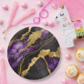 ゴールドの紫黒大理石模様 ペーパープレート (パーティー)
