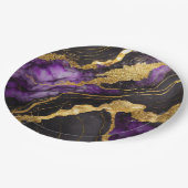 ゴールドの紫黒大理石模様 ペーパープレート (アングル)