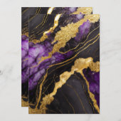 ゴールドの紫黒大理石模様 招待状 (正面/裏面)