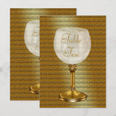 ゴールドの結婚式テーブルの数字カード ワイングラス 招待状 (正面/裏面)