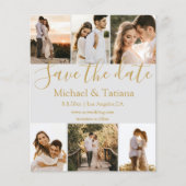 ゴールドの結婚式フォトコラージュ ウェディング 招待状 チラシ (正面)
