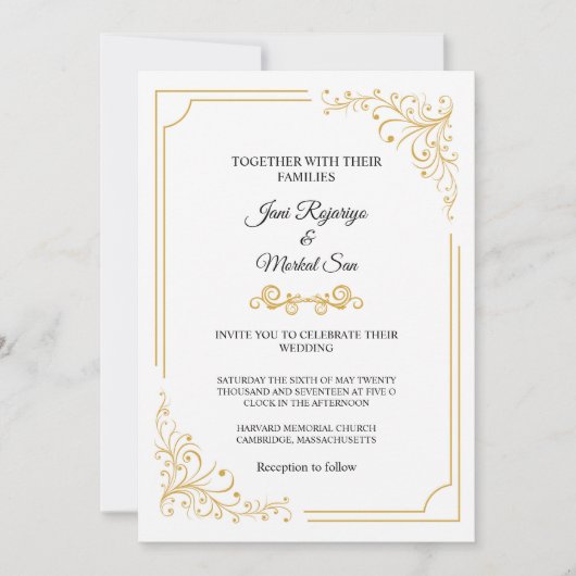 ゴールドの結婚式招待状 招待状 (正面)