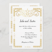 ゴールドの結婚式招待状 案内状 (正面/裏面)