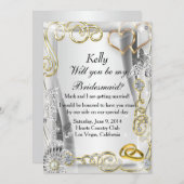 ゴールドの結婚指輪とハートのブライズメイドカード 招待状 (正面/裏面)