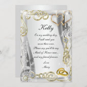 ゴールドの結婚指輪とハートのメイドオブオナーカード 招待状 (正面/裏面)