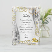 ゴールドの結婚指輪とハートのメイド・オブ・オナーカード 招待状 (スタンド正面)