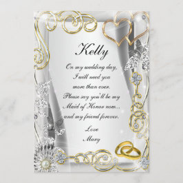 ゴールドの結婚指輪とハートのメイド・オブ・オナーカード 招待状