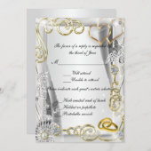 ゴールドの結婚指輪とハートの返信カード 招待状 (正面/裏面)