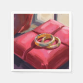 ゴールドの結婚指輪 水彩画 赤 スタンダードカクテルナプキン (正面)
