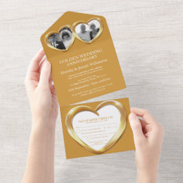 ゴールドの結婚記念日  50年のパーティー イベント アル オールインワン招待状