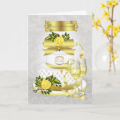 ゴールドの結婚50周年グリーティングカード ケーキ付き カード (黄色い花)