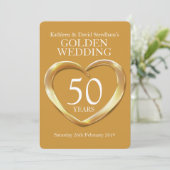 ゴールドの結婚50周年 ハート型金パーティ招待状 招待状 (スタンド正面)