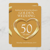 ゴールドの結婚50周年 ハート型50周年パーティ招待状 招待状 (正面/裏面)