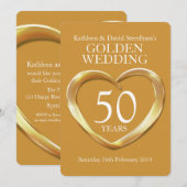 ゴールドの結婚50周年 ハート型50年のゴールドパーティ招待状 招待状 (正面/裏面)