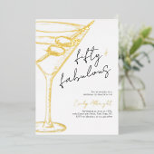 ゴールドの線画でスタイリッシュな「Fifty and Fabulous」スクリプト 箔招待状 (立ち正面)