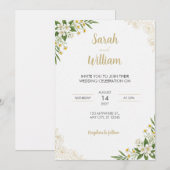 ゴールドの線画 白いジャスミンの結婚式招待状 招待状 (正面/裏面)