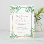 ゴールドの縁取りが付いた結婚式招待状の葉模様 招待状 (スタンド正面)