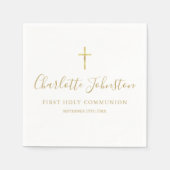 ゴールドの署名スクリプト 初の聖体拝領 スタンダードカクテルナプキン (正面)