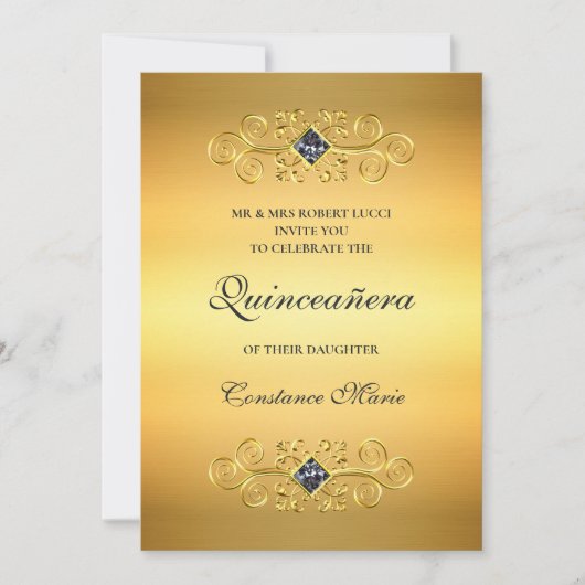 ゴールドの美しいキンセアニエラの招待状 招待状 (正面)
