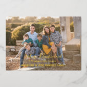 ゴールドの美しい家族写真テンプレート 赤いフェリズナビダッド スペイン語 ゴールド  箔シーズンカード (正面)