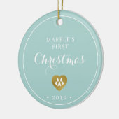 ゴールドの肉球 猫のファーストクリスマス写真 セラミックオーナメント (左)