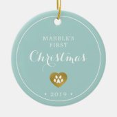 ゴールドの肉球 猫の初めてのクリスマス写真 セラミックオーナメント (正面)