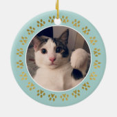 ゴールドの肉球 猫の初めてのクリスマス写真 セラミックオーナメント (裏面)